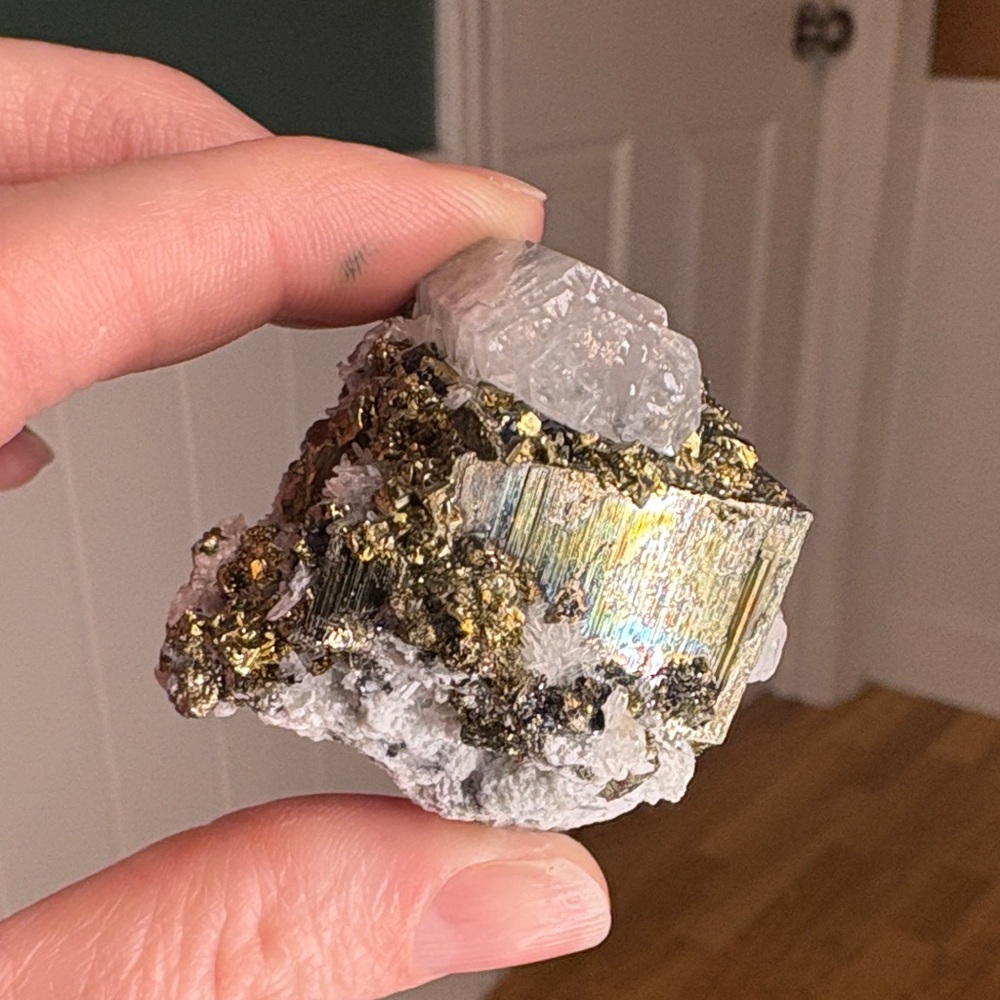 Golden Pyrite and Quartz and Calcite